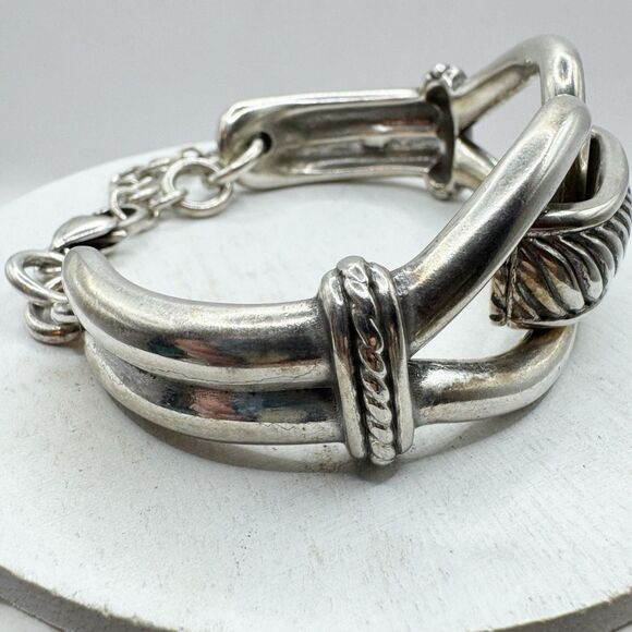 BRIGHTON Chunky Cable Heavy Silver Plated Bracelet   7'' Modernist - Picture 4 of 10